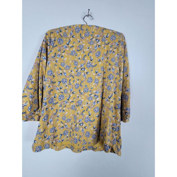J.Jill Pure Jill Printed V-Neck Top Womens Large Floral Multicolor 3/4 Sleeve - Picture 2 of 8